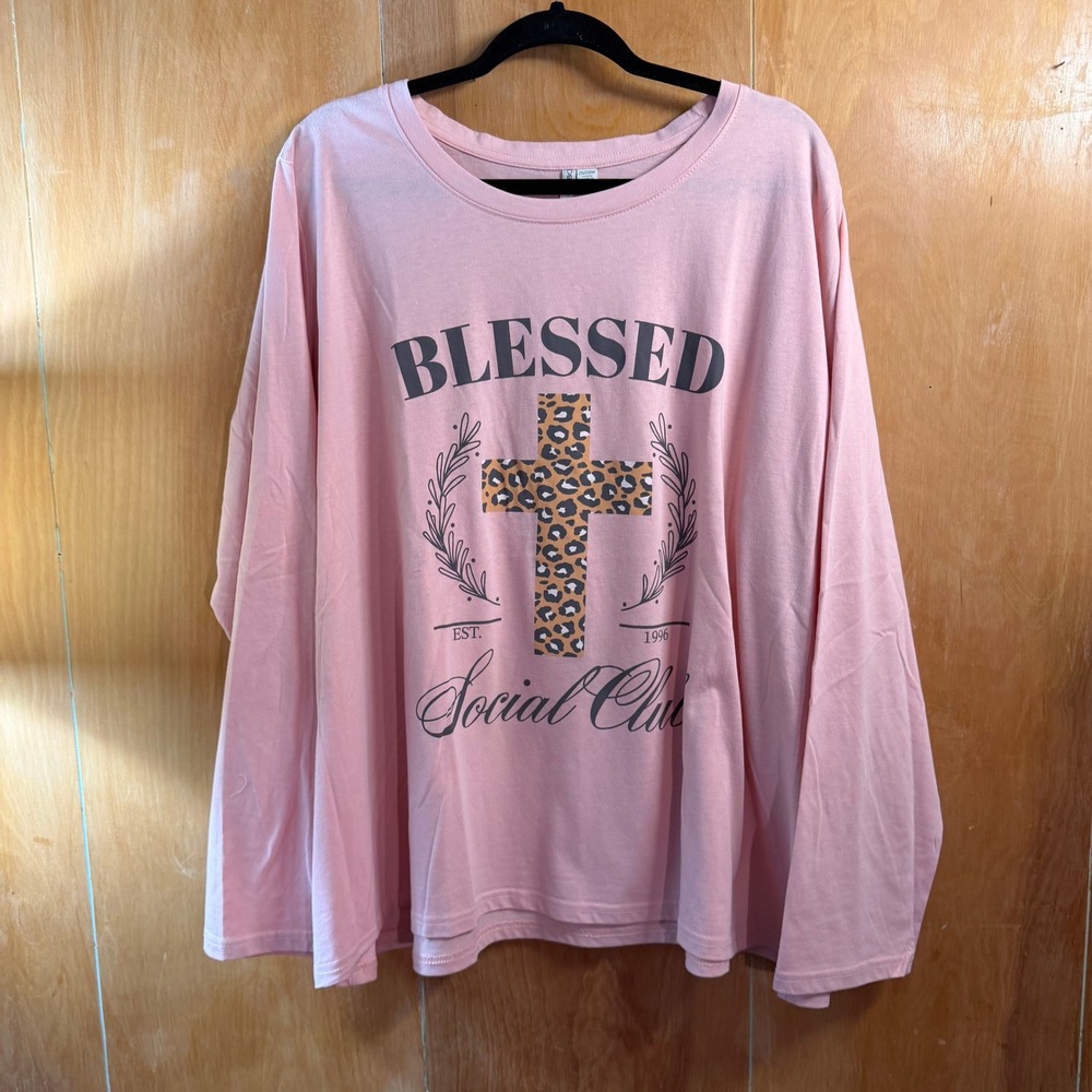 Cato Blessed Social Club Pink Graphic Tee Plus Size 26/28W Long Slv